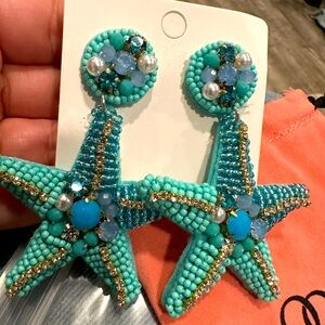 Blue Starfish Beaded Earrings